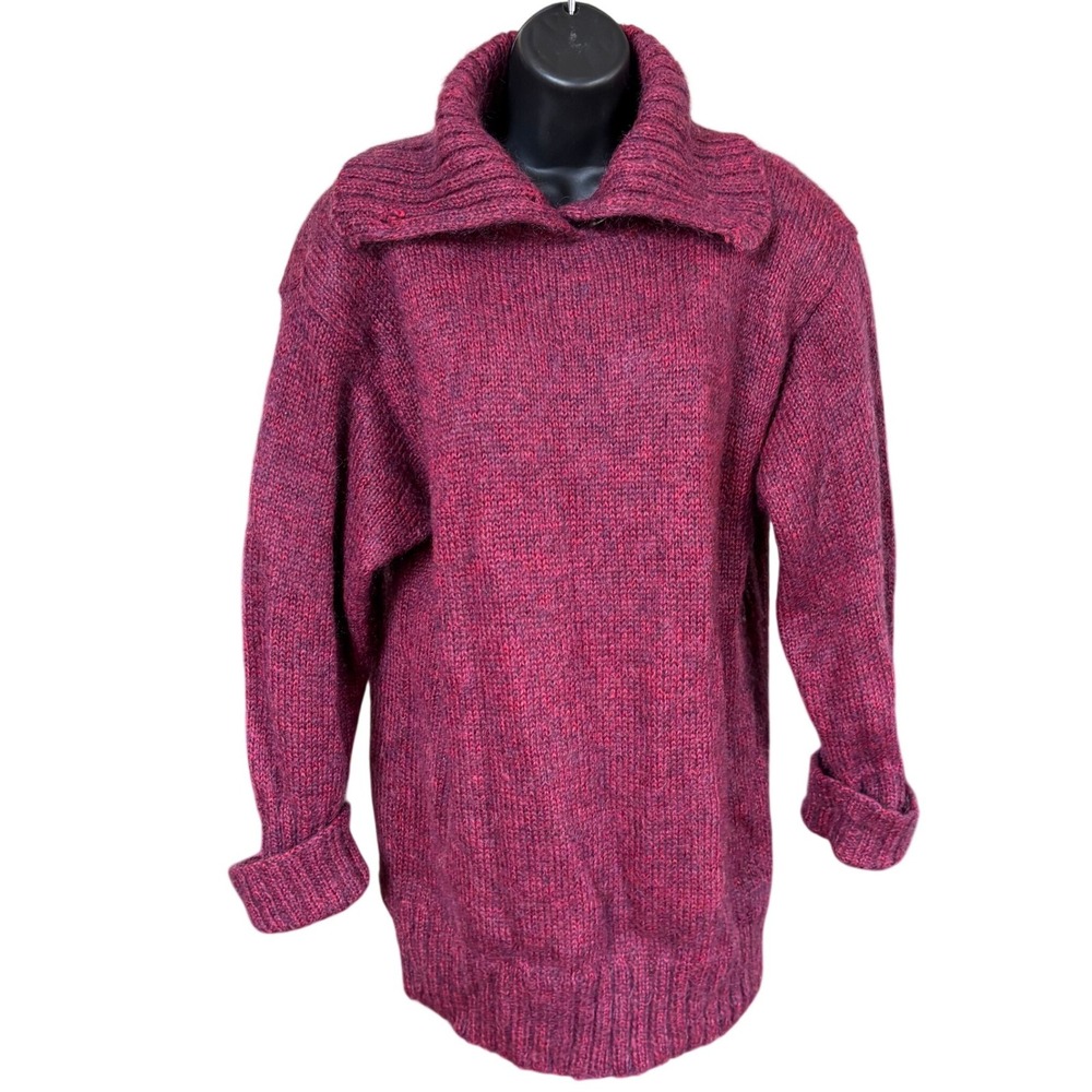 Vintage Chunky Knit Oversized Mohair Wool Sweater Size M Red
